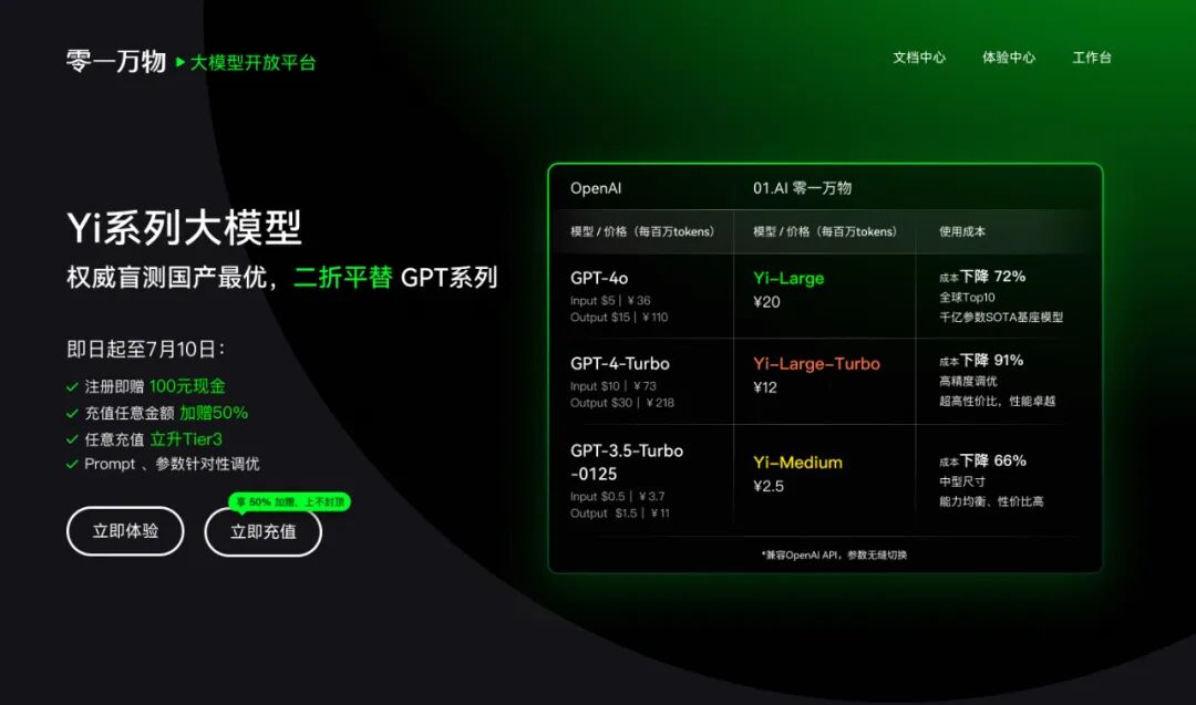 OpenAI 断供中国大陆市场，零一万物 Yi API 二折平替 GPT-4o 配图 2