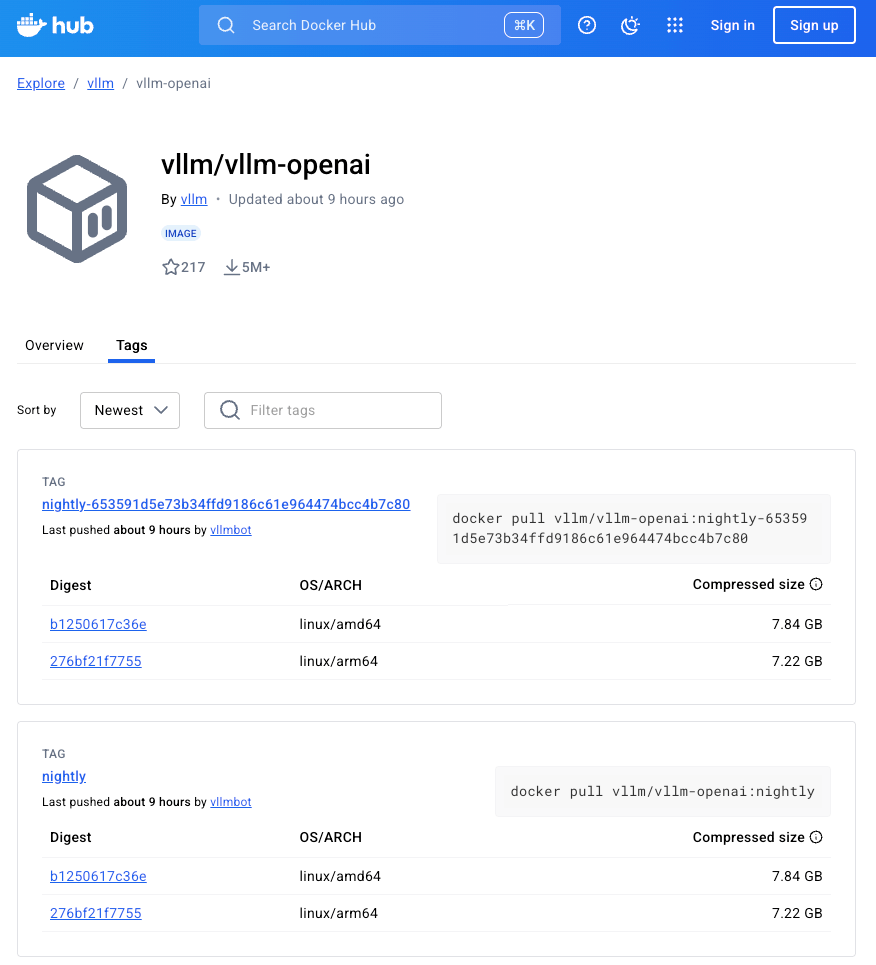 直达：https://hub.docker.com/r/vllm/vllm-openai/tags