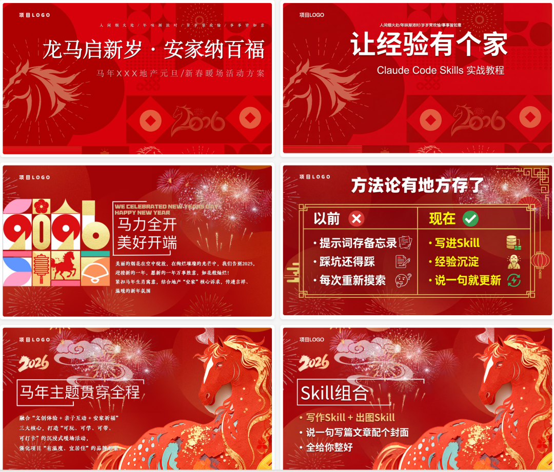 马年PPT，左边模板，右边效果