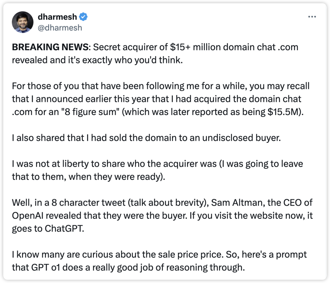 2000万美金？OpenAI悄悄拿下豪华域名“chat.com”，这波真·壕无人性！ 配图 2