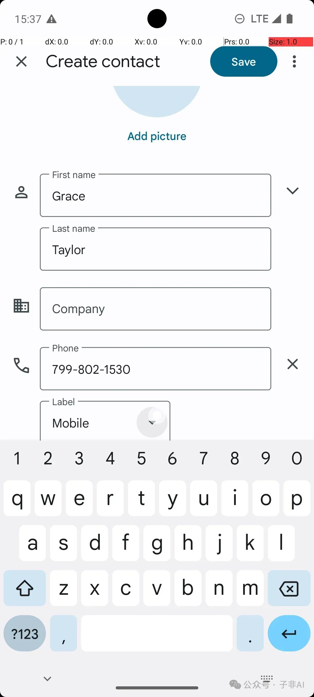 Image 130: Agent S2 在 Android 联系人应用的电话号码字段输入信息