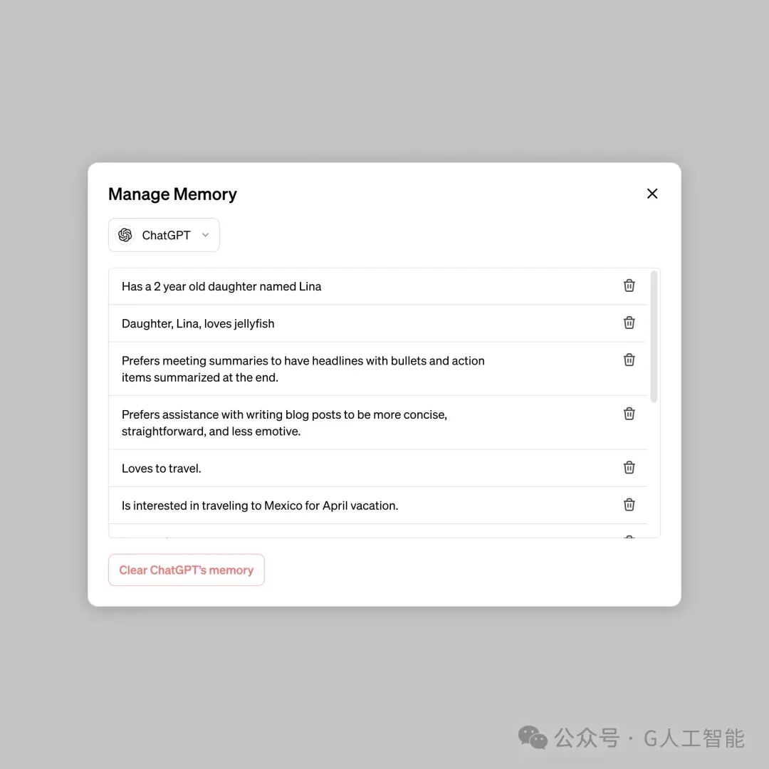 The "Manage Memory" settings dialog