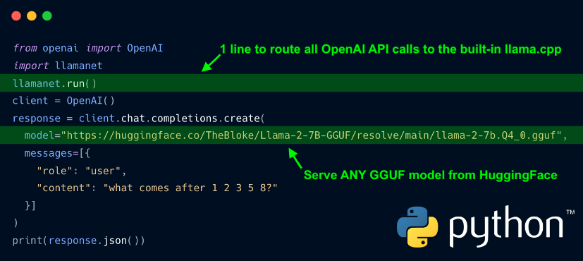 Llamanet：一行代码就可以将OpenAI驱动的程序转换为lamma.cpp！ 配图 3
