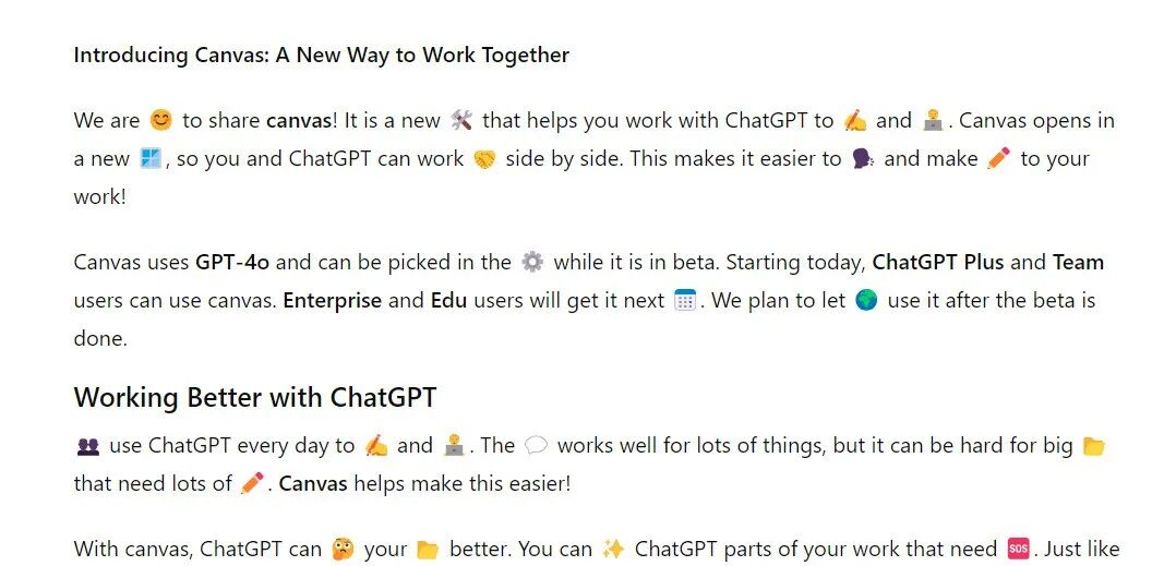 OpenAI 隆重推出 Canvas：可与 ChatGPT 一同进行写作和编程。 配图 12