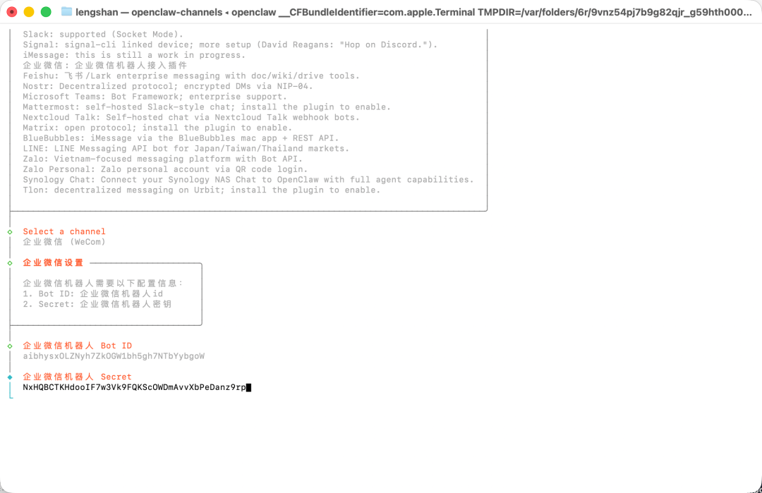 输入 Bot ID 和 Secret