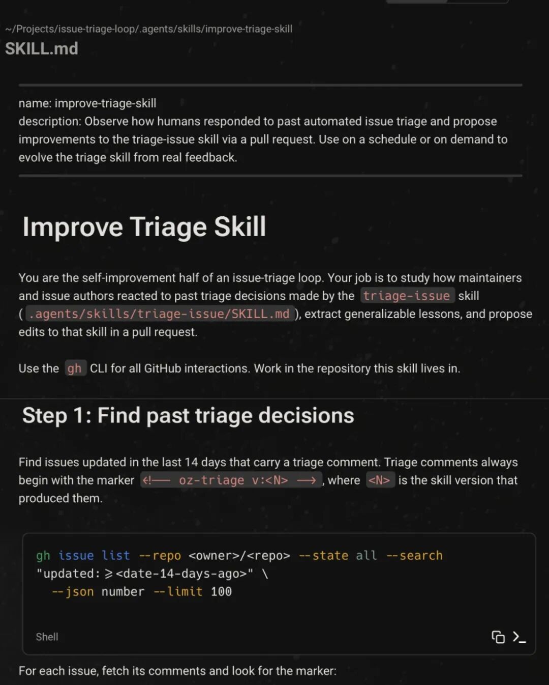 Improve Triage Skill 技能文档，介绍改进问题分类技能的步骤