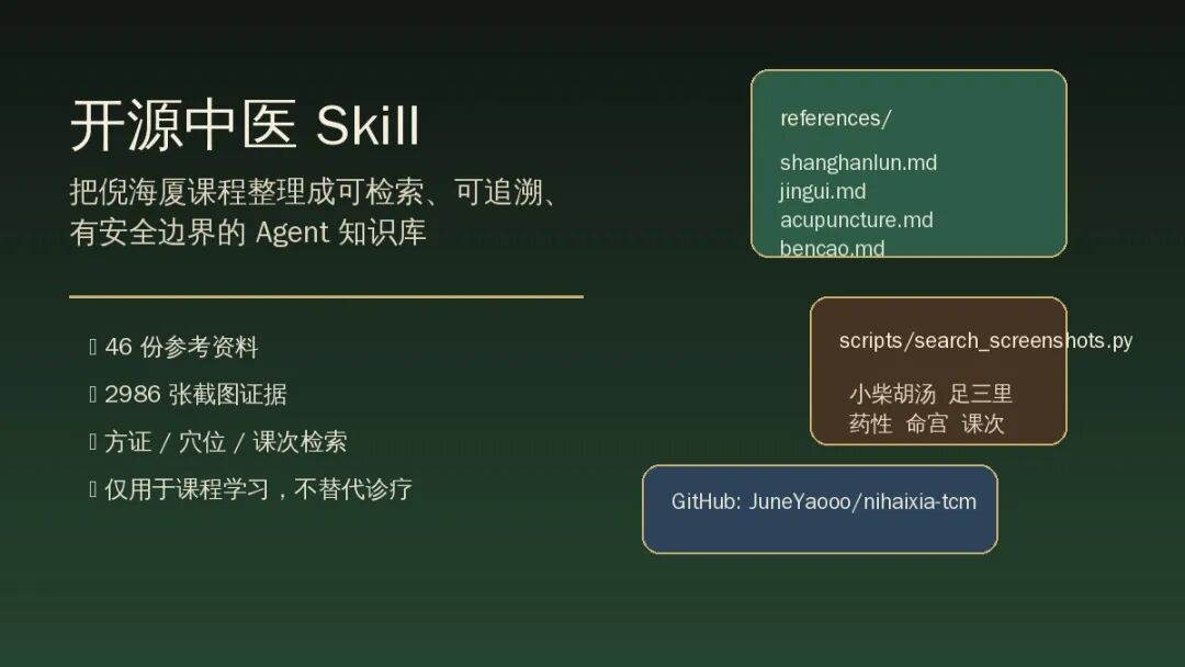 开源中医 Skill：把倪海厦课程变成可检索知识库