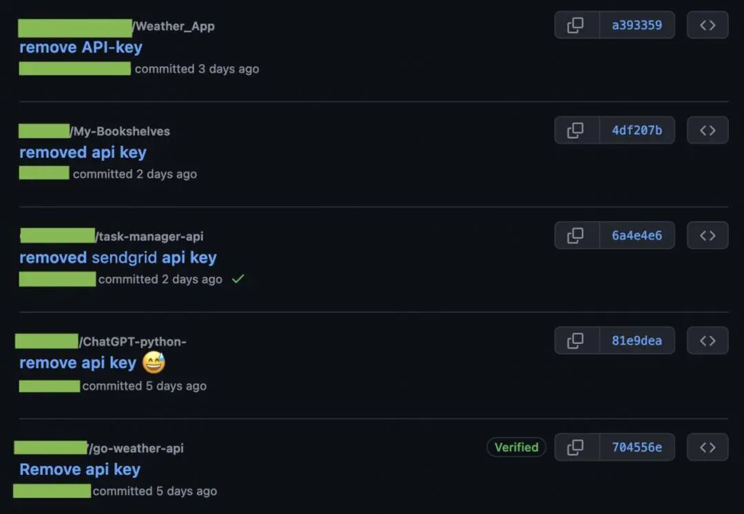GitHub上搜索remove api key的真实结果，成千上万人在代码里泄露API key后紧急删除