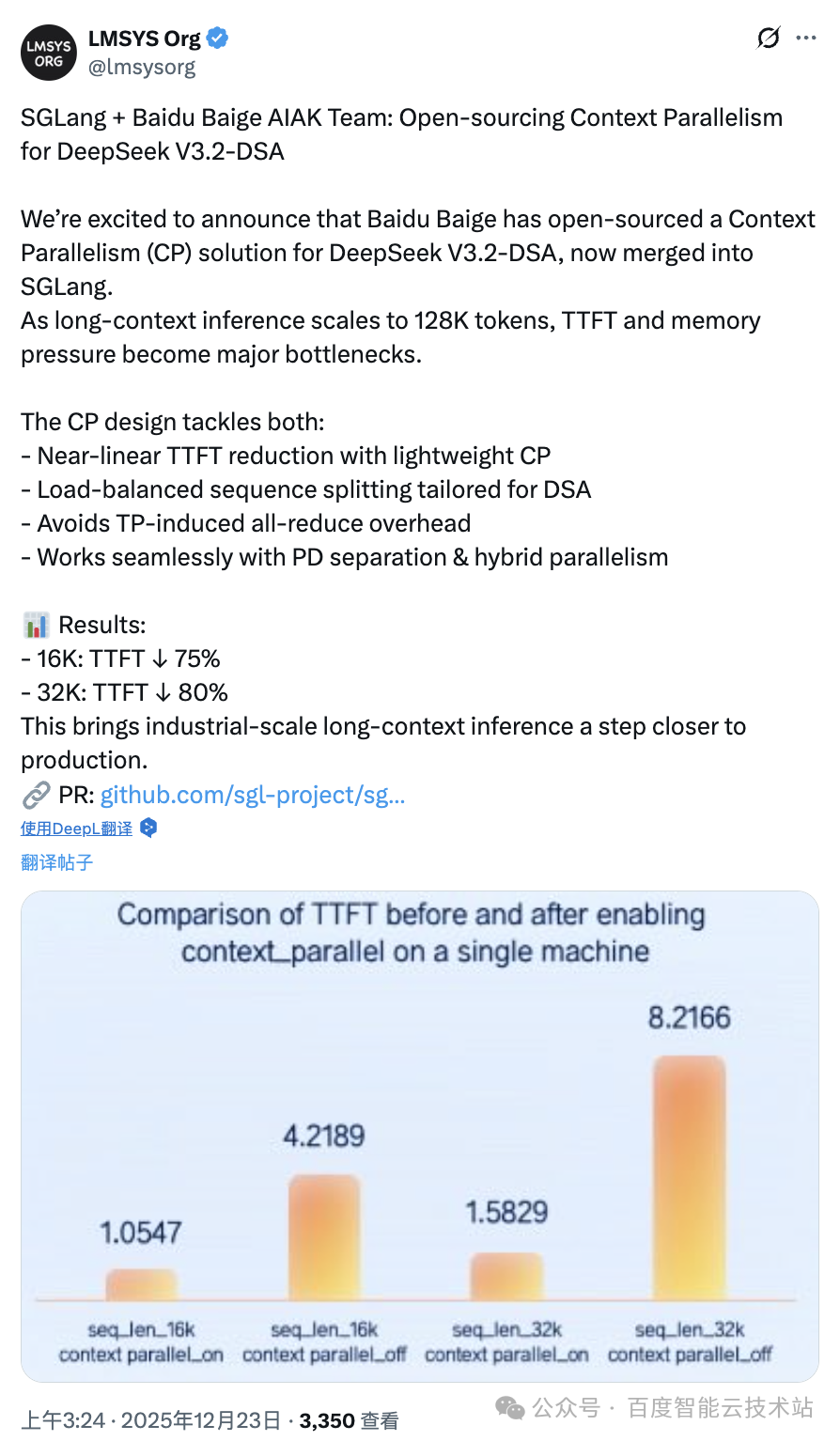 DeepSeek-V3.2 128K 推理秒开？百度百舸开源 CP 上下文并行方案