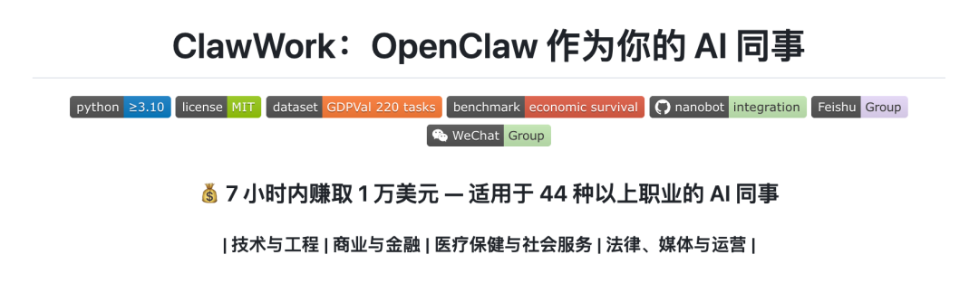 1700人收藏！港大开源 ClawWork：开局 10 美元，AI 靠打工 7 小时狂赚 1 万刀！ 配图 2