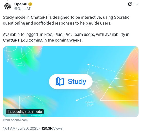 OpenAI深夜发布ChatGPT Study：免费AI家教，彻底颠覆传统教育