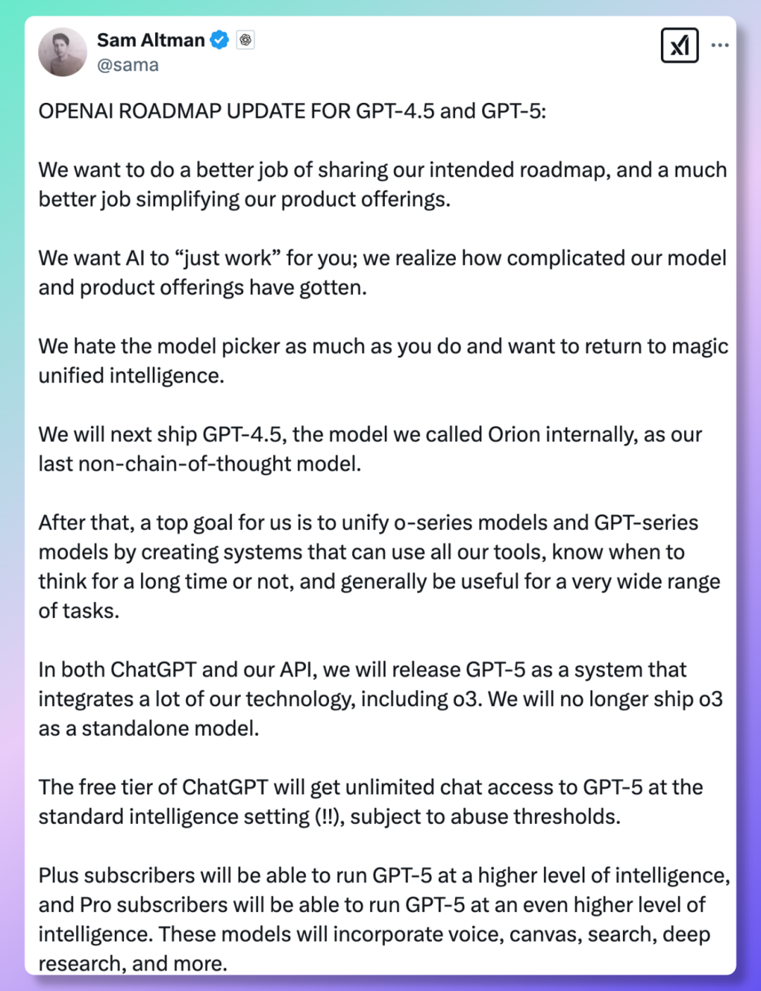 OpenAI公布GPT 5最新路线图 以及将解除模型限制 可回答各种敏感话题，甚至是.... 配图 2