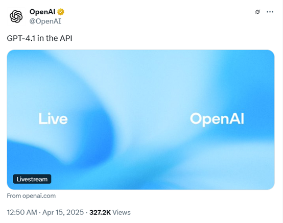 刚刚，OpenAI发布GPT-4.1，性能暴涨、100万上下文