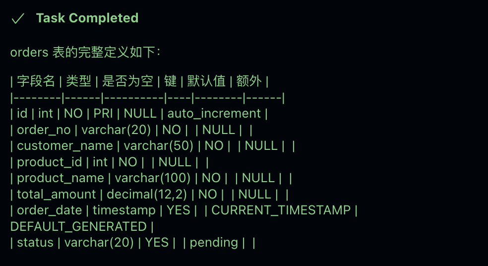 查看表结构