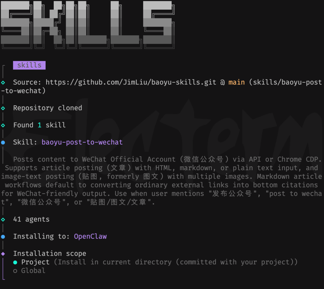 如何安装开源skills