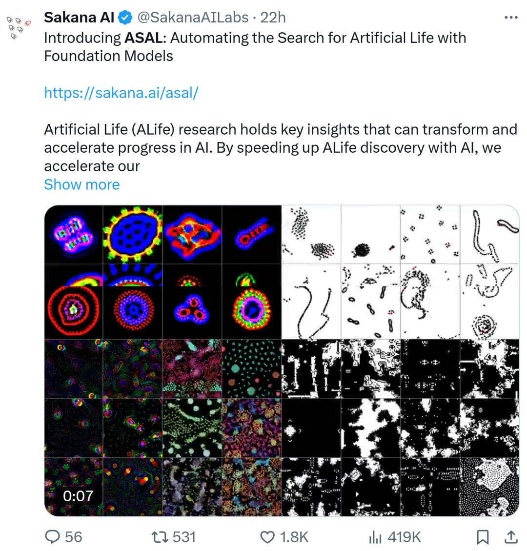 首次！大模型自动搜索人工生命，做出AI科学家的Sakana AI又放大招