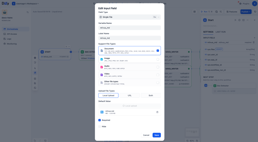 Dify + RustFS + Milvus，构建文档多语言翻译 AI Workflow 配图 4