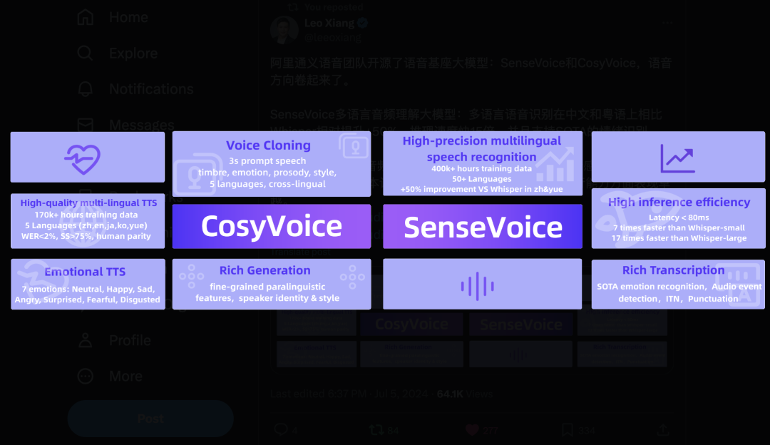 阿里发布开源语音交互模型 FunAudioLLM ：各种语音黑科技一应俱全