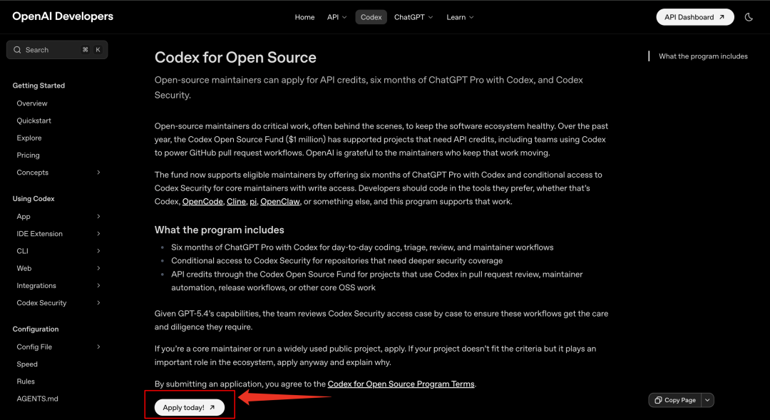 OpenAI 官方上线的 Codex for Open Source 页面