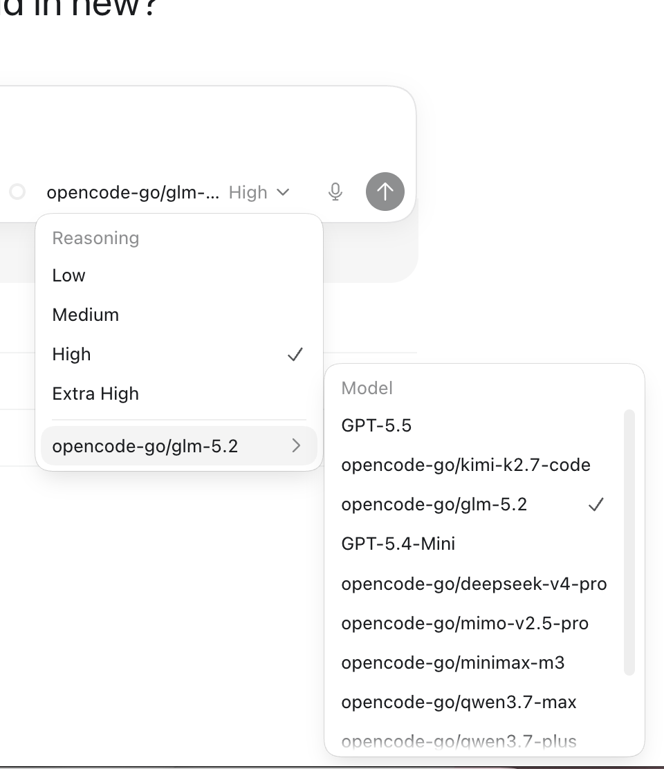 OpenCodex 官方截图：Codex App 中的 routed models 与 reasoning effort