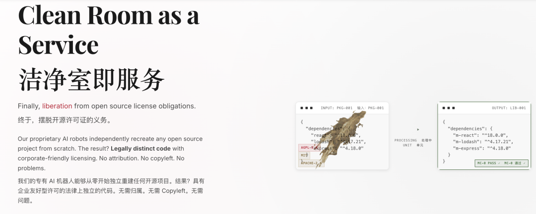 “洗代码即服务”火了！“开源代码洗白”奇葩网站上线，反讽白嫖企业：开源合规太昂贵了！CC逆向复刻客户软件，十分之一的价格转卖！ 配图 2