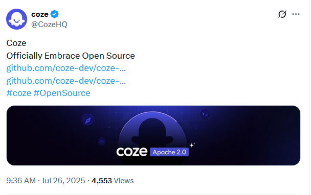 Coze终于开源了，这意味着它在智能体领域的唯一短板已经补齐