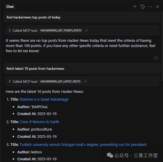 response using hackernews mcp server