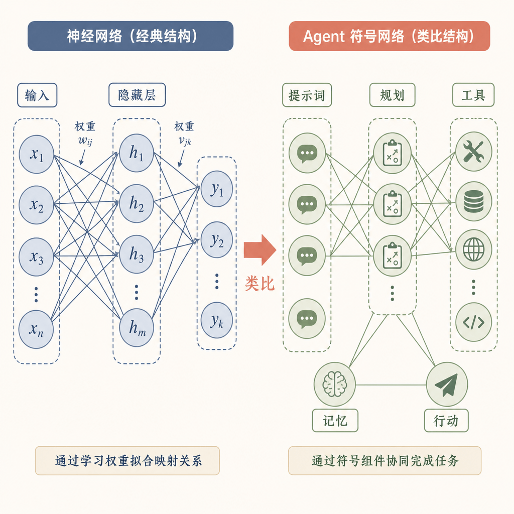 神经网络到 Agent 符号网络的类比