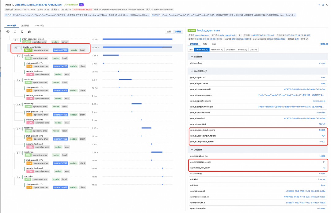 当你的 Agent 会“多轮思考”，Trace 却还停留在单轮：阿里云 CMS OpenClaw 可观测插件升级 配图 6