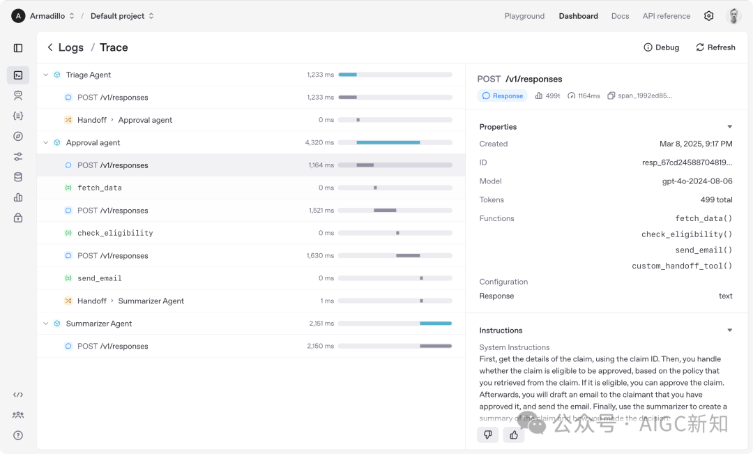 Agent Traces UI in OpenAI Dashboard
